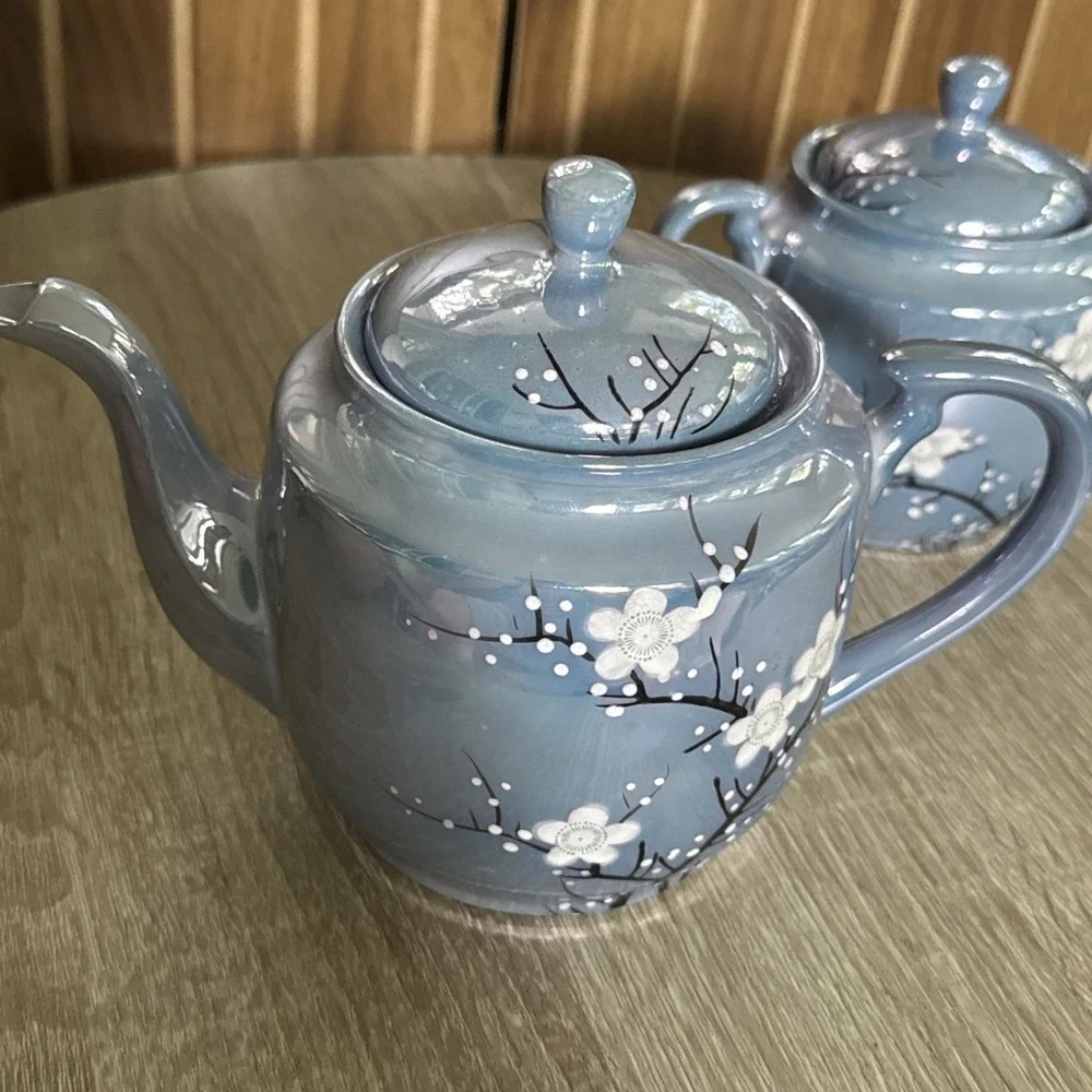 Vintage Cherry Blossom Teapot, Sugar, Creamer set, Made in Japan —Lusterwear